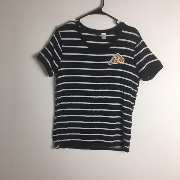 H&M Divided Striped Pizza Tee Black White - Picture 3 of 12